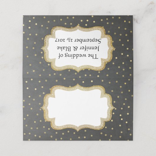 Krijtbord en gouden bruiloft gevouwen plaats kaart (Buitenkant ongevouwen)