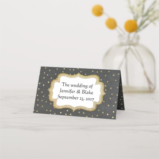 Krijtbord en gouden bruiloft gevouwen plaats kaart (Achterkant)