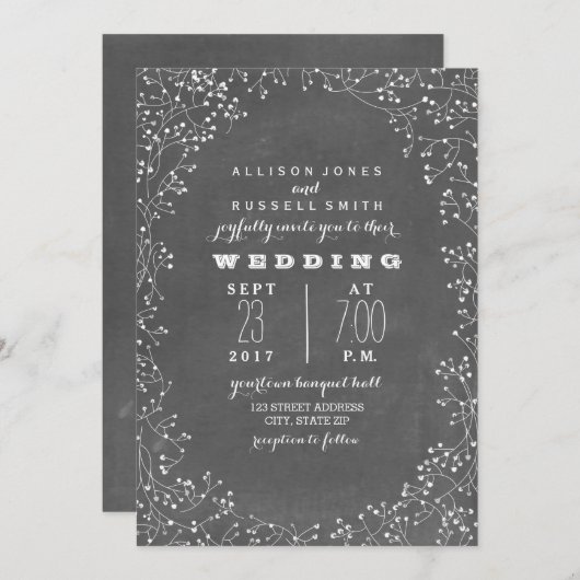 krijtbord geïnspireerd baby's adem bruiloft kaart (Voorkant / Achterkant)