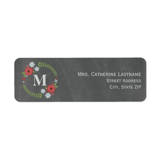 Krijtbord geïnspireerd Floral Wreath Monogram Etiket (Voorkant)