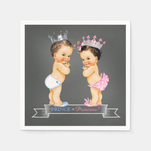 Krijtbord Gender Reveal Brunette Prince Princess Servetten