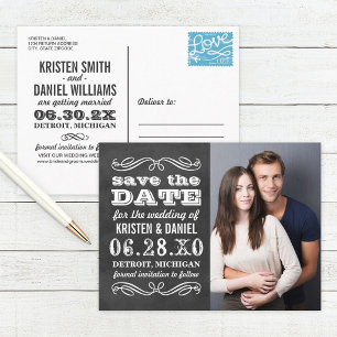 Krijtbord Gespleten Foto Save the Date Aankondigingskaart