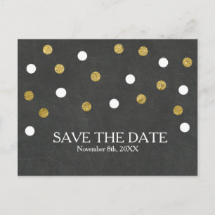 Krijtbord Goud & Wit Confetti Save the Date Aankondigingskaart