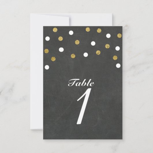 Krijtbord Goud & Witte Confetti Tafel Nummerkaart Kaart (Achterkant)