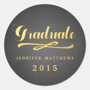 Krijtbord Gouden Folie Glamour AFSTUDEREN STICKE Ronde Sticker