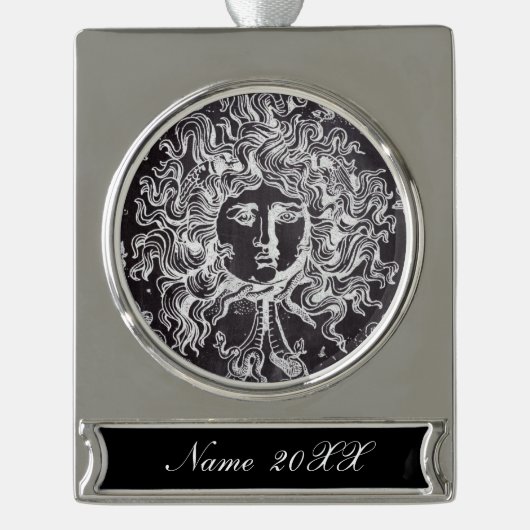 krijtbord Griekse mythologie Gorgon medusa Verzilverd Banner Ornament (Voorkant)