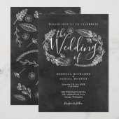 Krijtbord Handgetekende Bloemenslingers Bruiloft Kaart (Voorkant / Achterkant)
