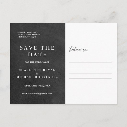 Krijtbord Handtekening Script Trouw Save the Date Aankondigingskaart (Achterkant)