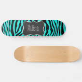 Krijtbord; Heldere Turquoise Zebra Animal Print Skateboard (Horizontaal)