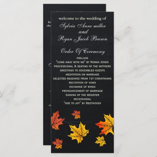 Krijtbord herfst bruiloft programma's thee lengte (Voorkant / Achterkant)