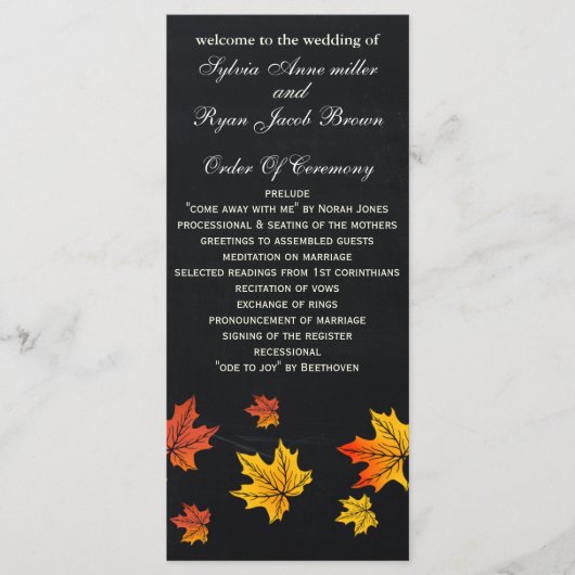 Krijtbord herfst bruiloft programma's thee lengte (Voorkant)