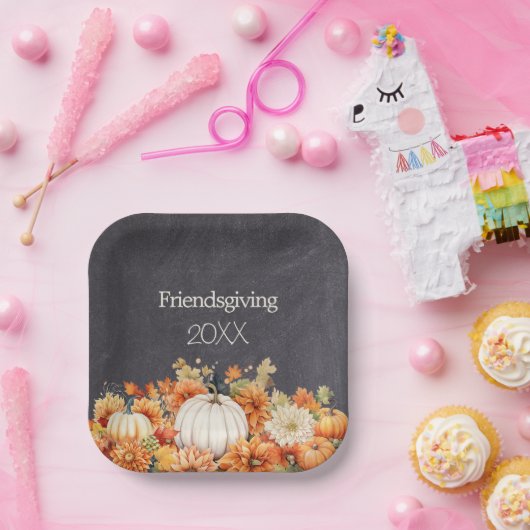 Krijtbord Herfst Pompoen Bloemen Vriendschapsjaar Papieren Bordje (Feest)