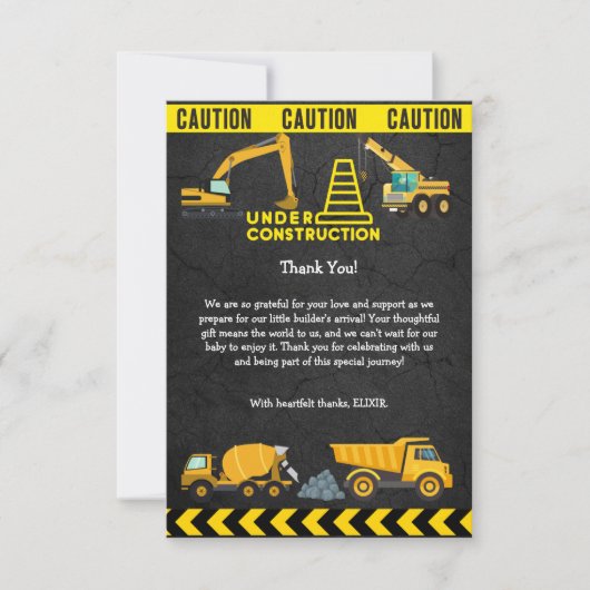 krijtbord in aanbouw Baby shower Bedankkaart (Voorkant)