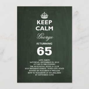 Krijtbord Keep Calm Grappige 65e verjaardagsuitnod Kaart
