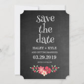 Krijtbord Landelijke Bloem Save the Date Typografi Kaart (Achterkant)