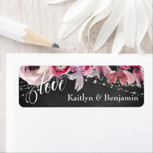 Krijtbord, Lichten, Roze Waterverf Bloemen Liefde Etiket