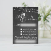 Krijtbord, Lichten & Script RSVP met Song Request Kaartje (Staand voorkant)