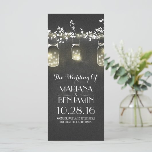 krijtbord mason jar string lichten bruiloft progra programma (Staand voorkant)