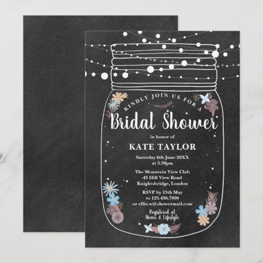 Krijtbord Mason Jar String Lights Vrijgezellenfees Kaart (Voorkant / Achterkant)