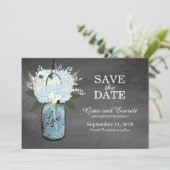 Krijtbord Mason Pot Hydrangea's | BEWAAR DEZE DATU Save The Date (Staand voorkant)
