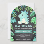 Krijtbord Mooie Teal Dinosaurusronding Baby Shower Kaart (Voorkant)