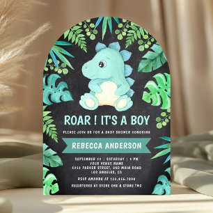 Krijtbord Mooie Teal Dinosaurusronding Baby Shower Kaart