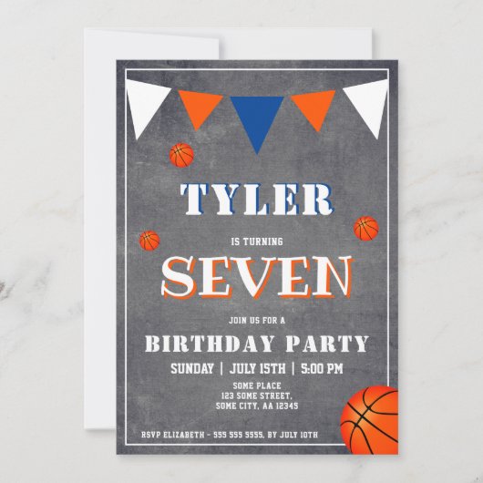 Krijtbord Oranje Basketbal Verjaardag Kaart (Voorkant)