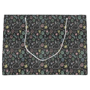 Krijtbord Paashaas Doodle Patroon Inpakpapier Groot Cadeauzakje