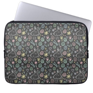 Krijtbord Paashaas Doodle Patroon Laptop Sleeve