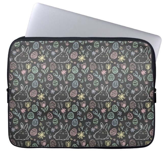 Krijtbord Paashaas Doodle Patroon Laptop Sleeve (Voorkant)
