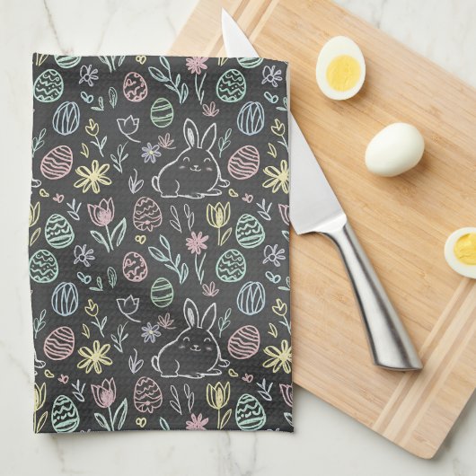 Krijtbord Paashaas Doodle Patroon Theedoek (Quarter Fold)