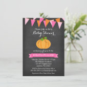 Krijtbord Pompoen Bunting Girl Herfst Baby shower Kaart (Staand voorkant)