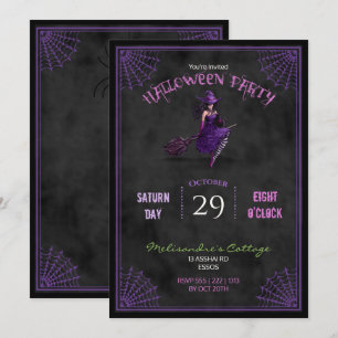 Krijtbord Pretty Heks op Bezem Halloween Kaart