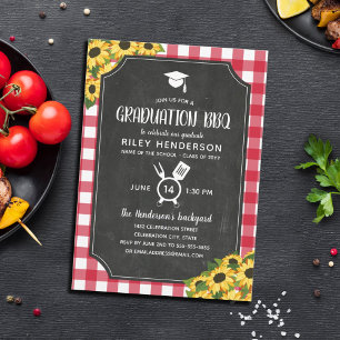 Krijtbord Red Gingham Zonnebloem Afstuderen BBQ Kaart