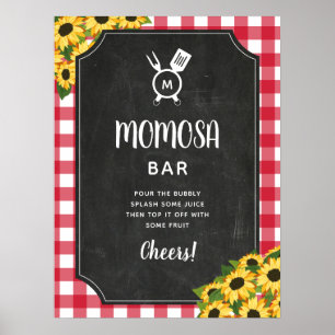 Krijtbord Red Gingham Zonnebloem Monogram Momosa Poster