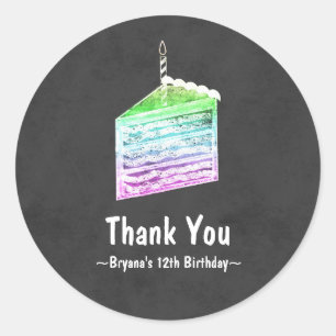 Krijtbord Regenboog Cake Slice Feest Favor Sticker
