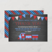 Krijtbord rood en blauw trein verjaardag Dank u Bedankkaart (Voorkant / Achterkant)