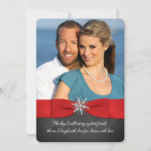 Krijtbord, Rood, Zilveren Sneeuwvlokken bruiloft U Kaart (Voorkant)