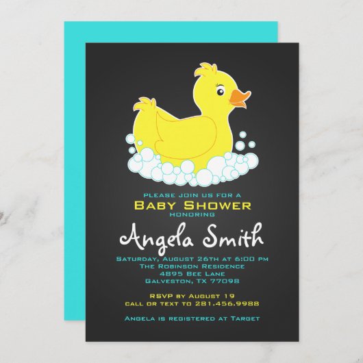 Krijtbord Rubber Eendje Baby Shower Kaart (Voorkant / Achterkant)