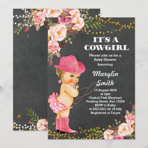Krijtbord Rustic Cowgirl Baby shower Kaart