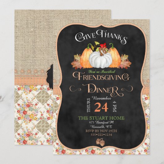 Krijtbord Rustiek Country Friendsgiving Burlap Kaart (Voorkant / Achterkant)
