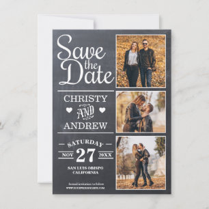 Krijtbord rustieke fotocollage save the date