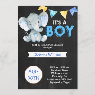 Krijtbord Schattige Elephant Boy Baby shower Kaart
