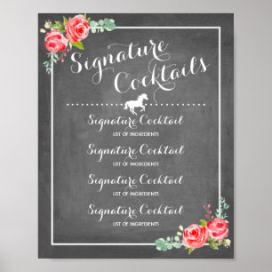 Krijtbord Signature drankkaart met paardmotief Poster