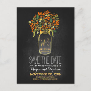 Krijtbord sinaasappel save the date - Floral Mason Aankondigingskaart