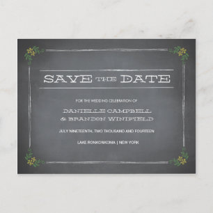 Krijtbord Stencil Geel Save the Date Aankondigingskaart