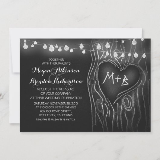 Krijtbord String Lights Tree Romantische bruiloft Kaart (Voorkant)