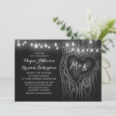 Krijtbord String Lights Tree Romantische bruiloft Kaart (Staand voorkant)