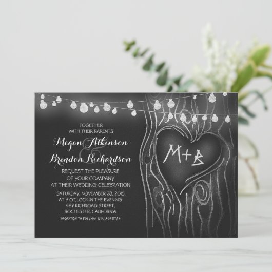 Krijtbord String Lights Tree Romantische bruiloft Kaart (Staand voorkant)