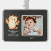 Krijtbord Uil 1e kerst Foto Ornament (Voorkant)